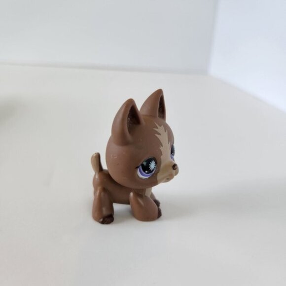 Littlest Pet Shop German Shepherd Two Tone Brown LPS 867 Purple Eyes Dog Puppy - Picture 2 of 3